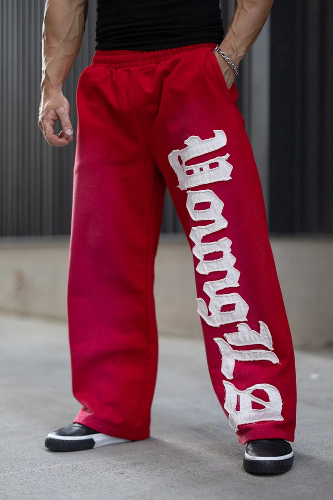 YOUNGLA Men's Gothic Letter Patchwork Straight Leg Sweatpants Hover Image