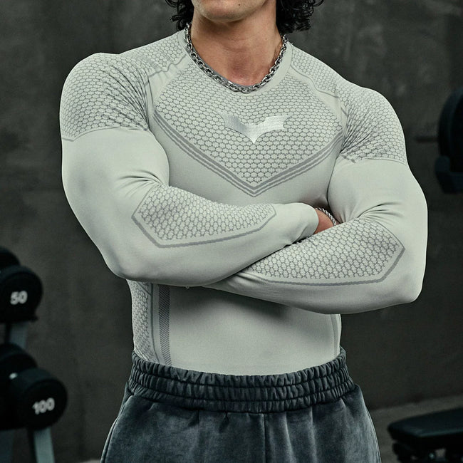 YOUNGLA Men's Superhero Armor Compression Long Sleeve Shirt Hover Image