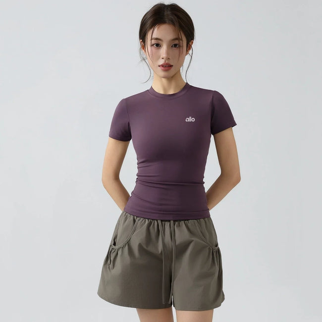 Alo Active Fitted Crewneck Performance Athletic Top Purple Hover Image