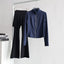 lululemon Stand-Collar Blue Jacket & Skirted Flare Black Pant Set