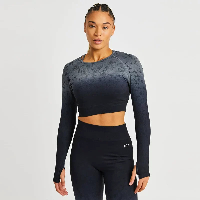 AYBL Jacquard Seamless Cropped Long-Sleeve Black