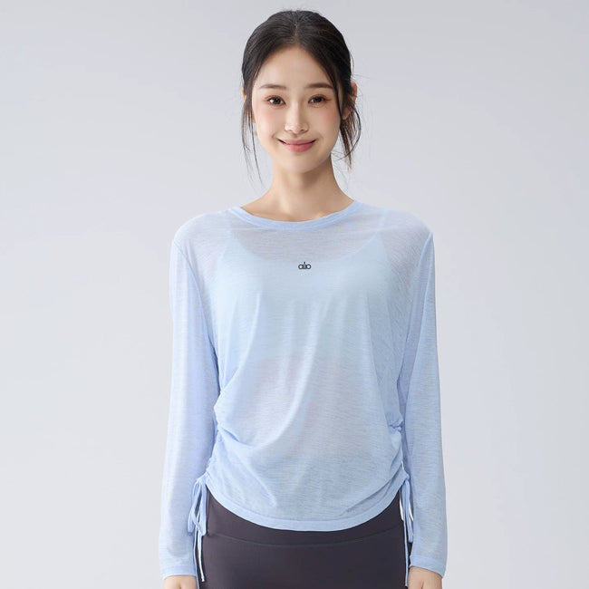 Alo Active Drawstring Long-Sleeve Performance Top Blue Hover Image