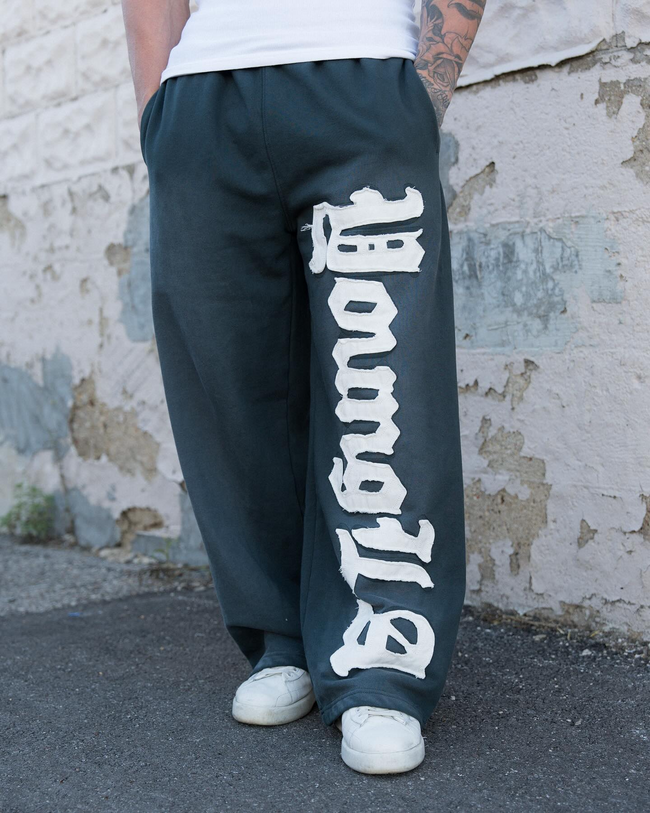YOUNGLA Men's Gothic Letter Patchwork Straight Leg Sweatpants Hover Image