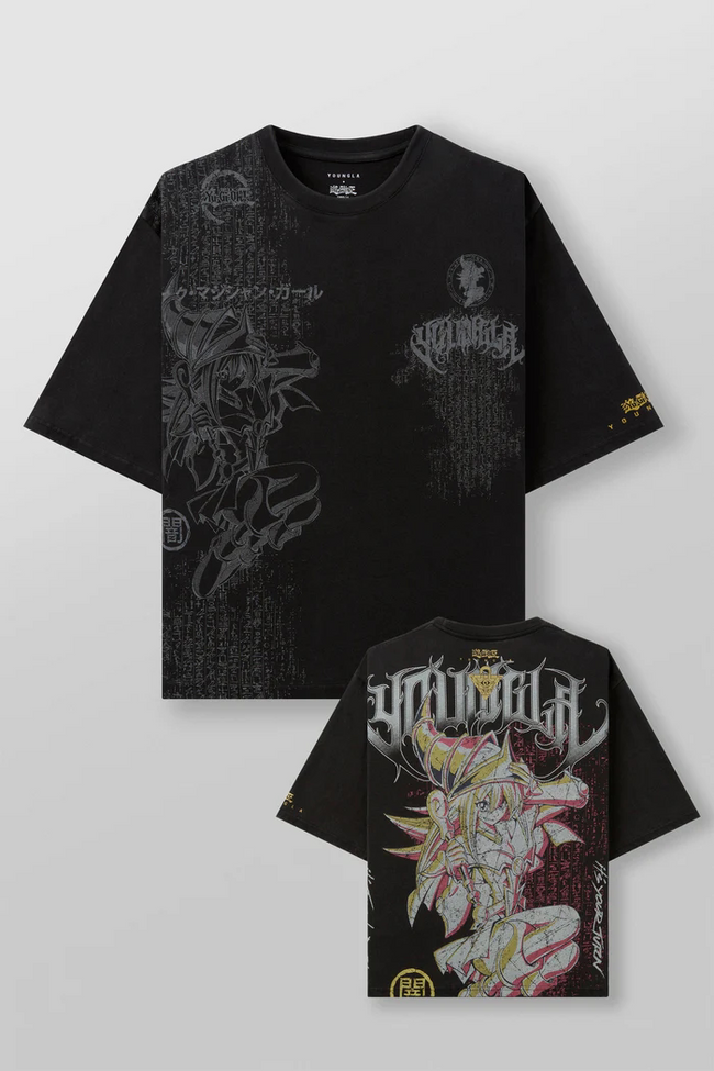 YoungLA x Yu-Gi-Oh! Heavyweight Acid Wash Oversized Tee – Dark Magician Girl Anime Graphic Hover Image
