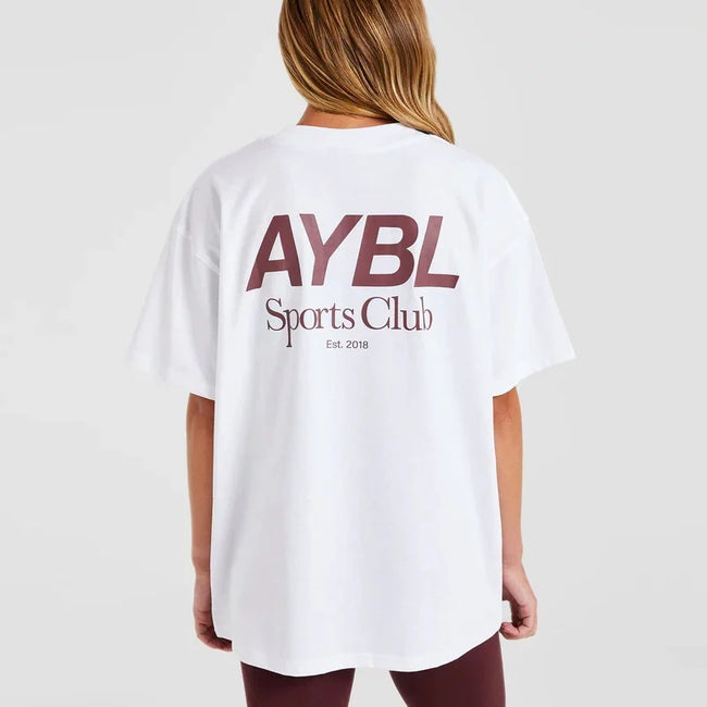 AYBL Sports Club Graphic Oversized Tee White Hover Image