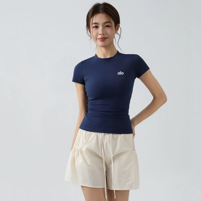 Alo Active Fitted Crewneck Performance Athletic Top Blue Hover Image
