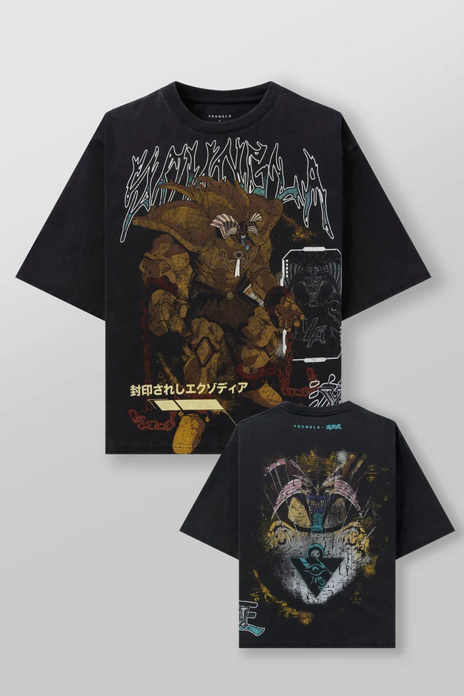 YoungLA x Yu-Gi-Oh! Heavyweight Acid Wash Oversized Tee – Exodia Anime Graphic Hover Image