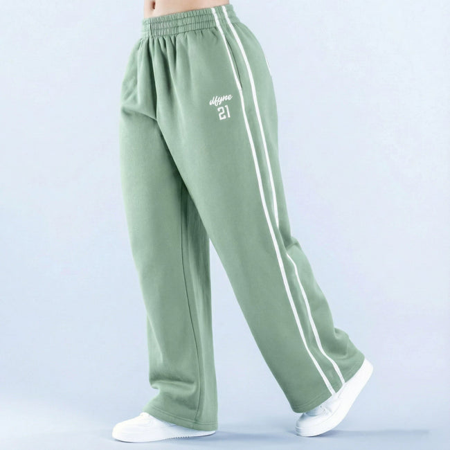 DFYNE Wide-Leg Side-Stripe Track Pants Green Hover Image