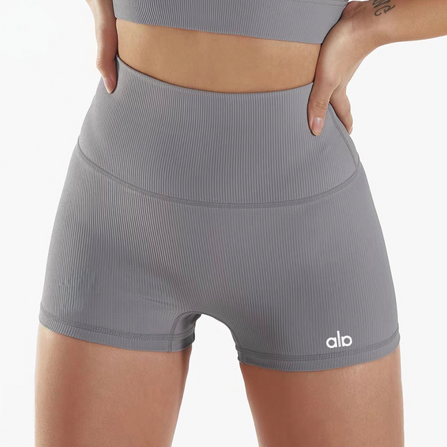 Alo Active High-Waisted Ribbed Short Grey Hover Image