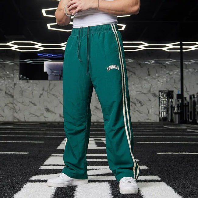 YoungLA Contrast Piping Training Track Pants – Forest Green Edition Hover Image