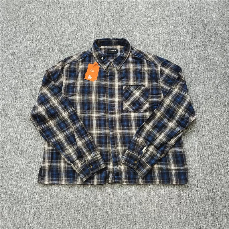 YOUNGLA- Blue Plaid Long-Sleeve Shirt
