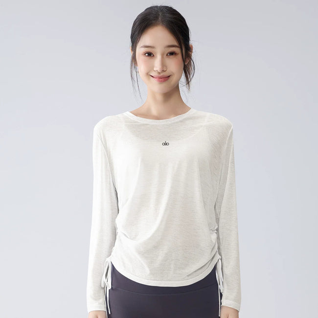 Alo Active Drawstring Long-Sleeve Performance Top White Hover Image