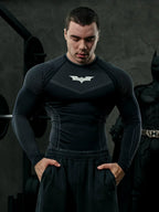 YOUNGLA Men's Superhero Honeycomb Armor Compression Long Sleeve Shirt Black