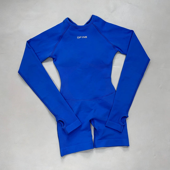 DFYNE Seamless Sculpt Long-Sleeve Playsuit Blue Hover Image