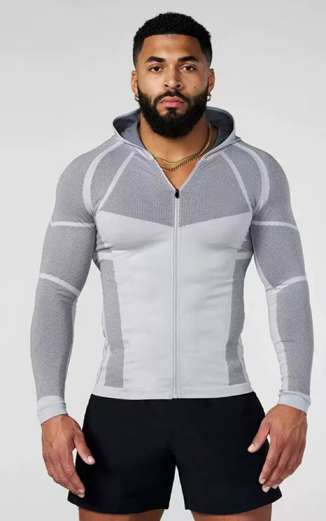 YOUNGLA- Silver Grey Fitted Zip-Up Performance Jacket Hover Image