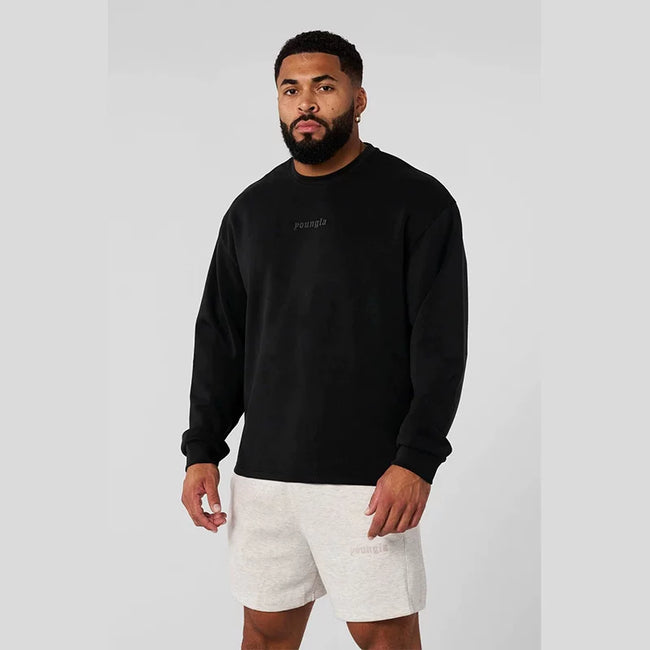 YOUNGLA- Black Oversized Long-Sleeve Sweatshirt Hover Image