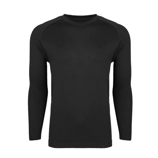 YOUNGLA- Solid Black Raglan Long-Sleeve Gym Shirt Hover Image