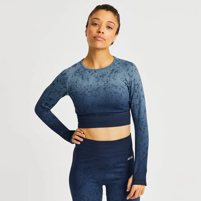 AYBL Jacquard Seamless Cropped Long-Sleeve Dark Blue Hover Image