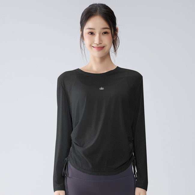 Alo Active Drawstring Long-Sleeve Performance Top Black Hover Image