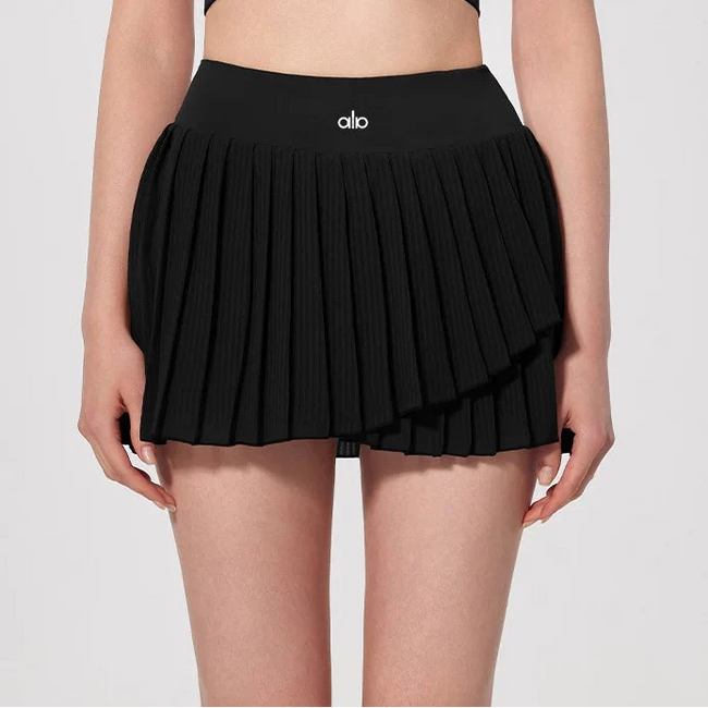 Alo Active Pleated Wrap Tennis Skort Black Hover Image