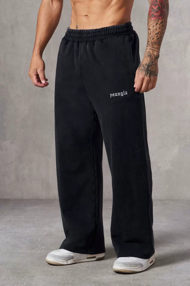 YOUNGLA Men's Minimalist Embroidered Logo Wide Leg Sweatpants Hover Image