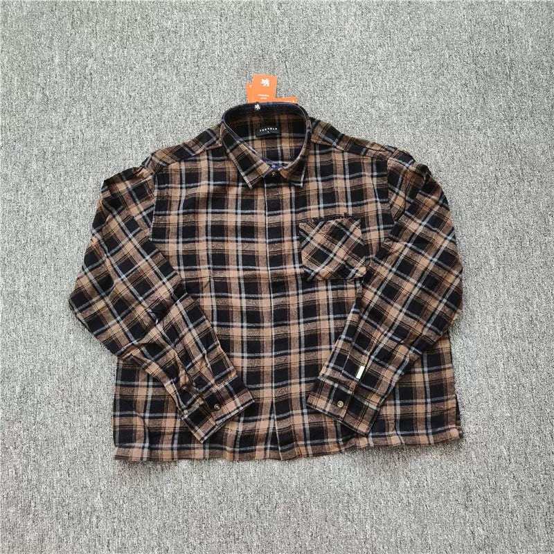 YOUNGLA Yellow Brown Plaid Long-Sleeve Shirt