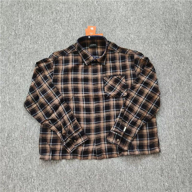 YOUNGLA Yellow Brown Plaid Long-Sleeve Shirt Hover Image