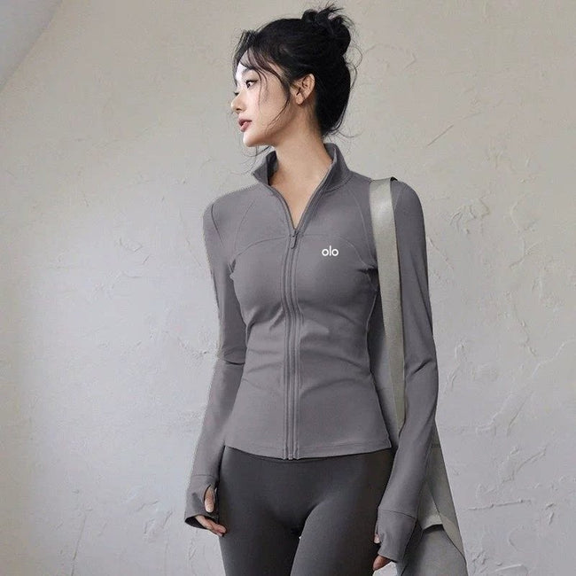 Alo Active Stand-Collar Full-Zip Athletic Jacket Grey Hover Image