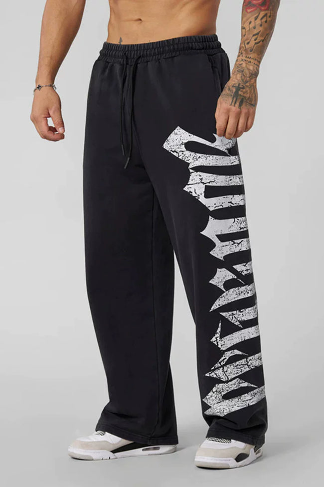 YOUNGLA Men's Oversized Gothic Letter Patchwork Wide Leg Sweatpants Hover Image