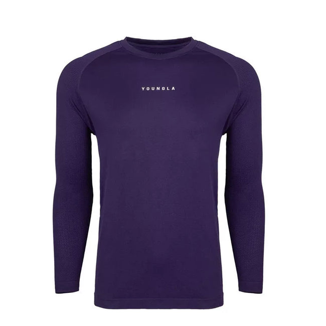 YOUNGLA- Purple Blue Raglan Long-Sleeve Gym Shirt Hover Image