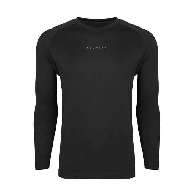 YOUNGLA- Black Raglan Long-Sleeve Gym Shirt Hover Image