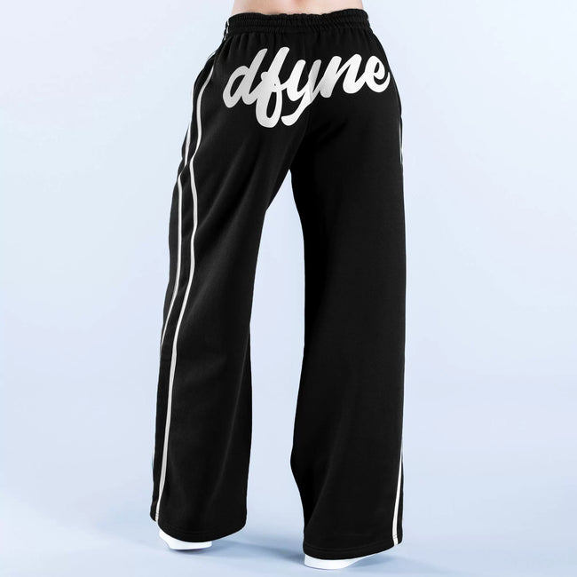 DFYNE Wide-Leg Side-Stripe Track Pants Black Hover Image