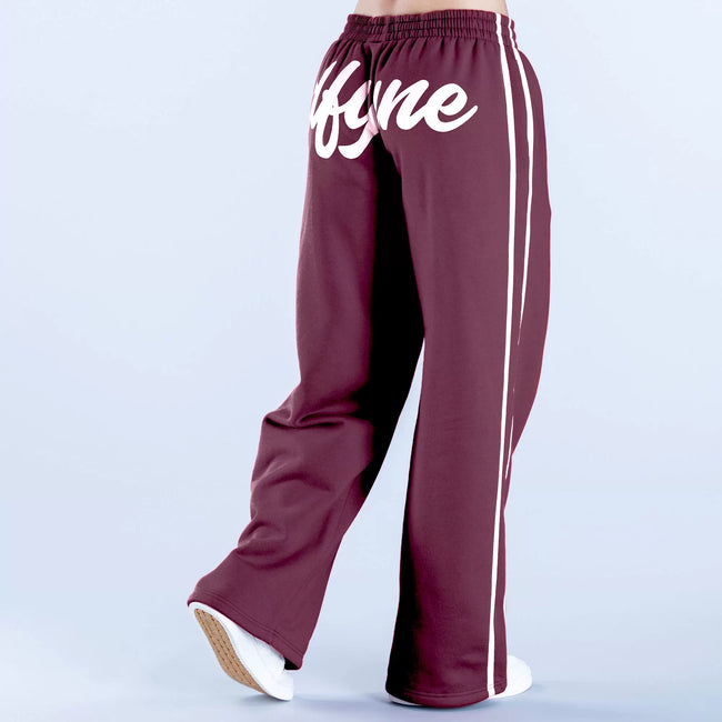 DFYNE Wide-Leg Side-Stripe Track Pants Red Hover Image