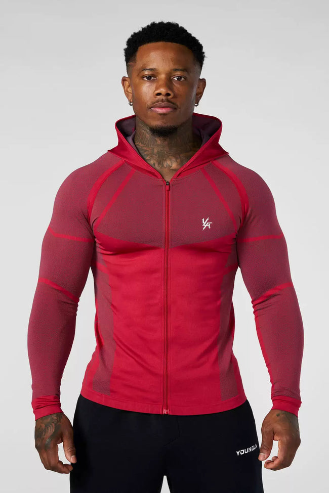 YOUNGLA- Red Fitted Zip-Up Hooded Jacket Hover Image