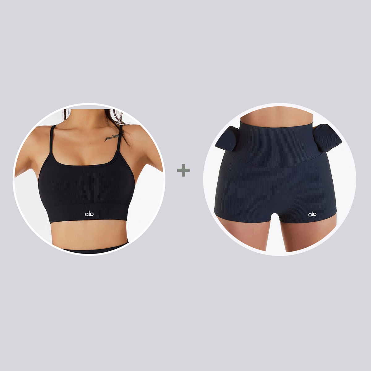 Alo Active Ribbed Cami & Shorts Set Black