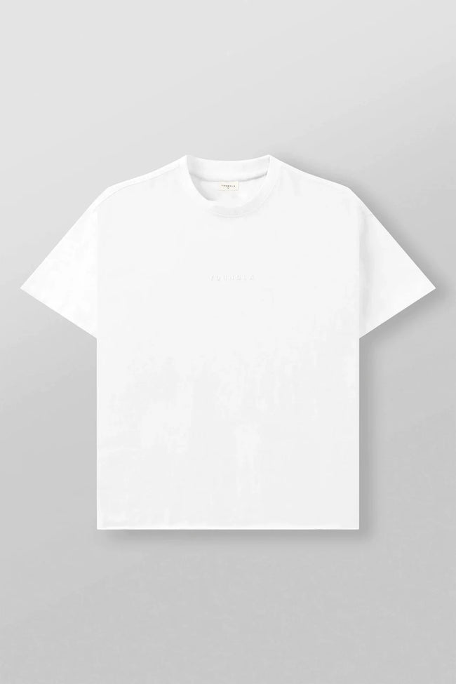 YoungLA Heavyweight Oversized Tee – Clean White Minimal Chest Logo Hover Image