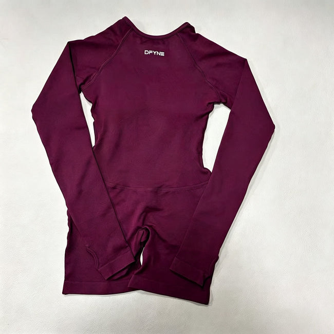 DFYNE Seamless Sculpt Long-Sleeve Playsuit Red Hover Image