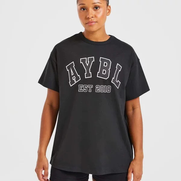 AYBL Varsity Graphic Oversized Tee Black Hover Image