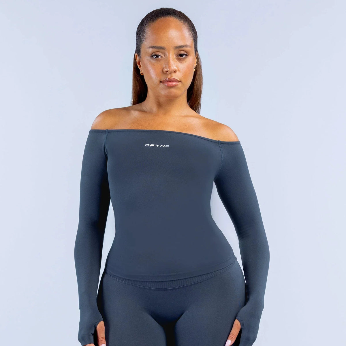 DFYNE Off-the-Shoulder Seamless Long-Sleeve Grey