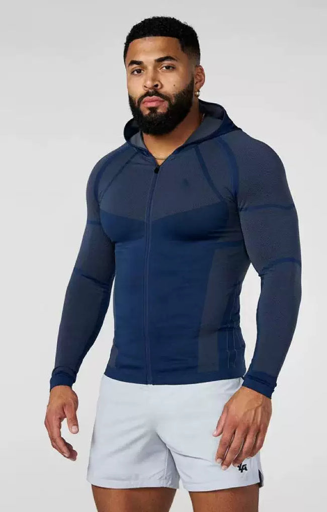 YOUNGLA- Slate Blue Fitted Zip-Up Performance Jacket Hover Image