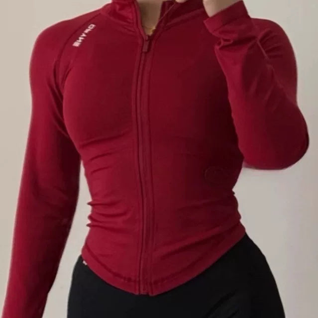 DFYNE Seamless Full-Zip Fitted Active Jacket Red Hover Image
