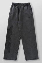 YOUNGLA Men's Acid Wash Gothic Cut-Out Appliqué Wide Leg Sweatpants