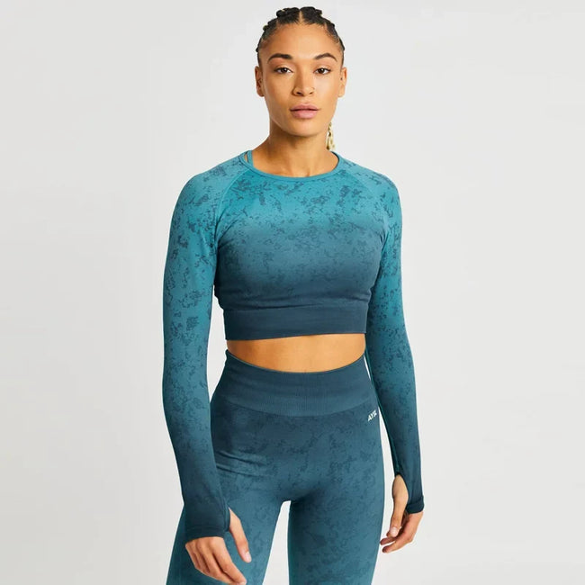 AYBL Jacquard Seamless Cropped Long-Sleeve Blue Hover Image