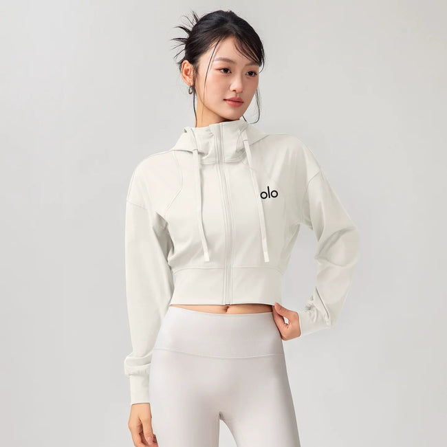 Alo Active Cropped Full-Zip Hoodie White Hover Image