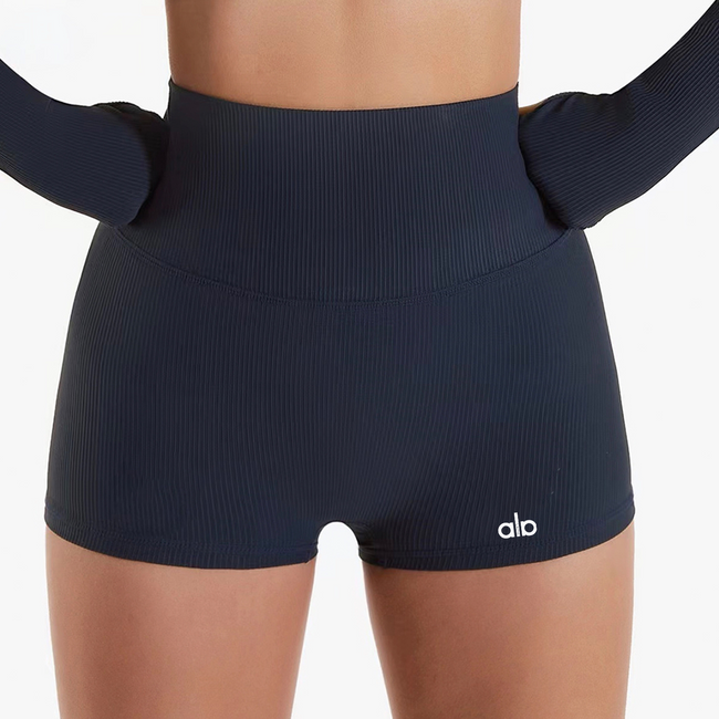 Alo Active High-Waisted Ribbed Short Black Hover Image