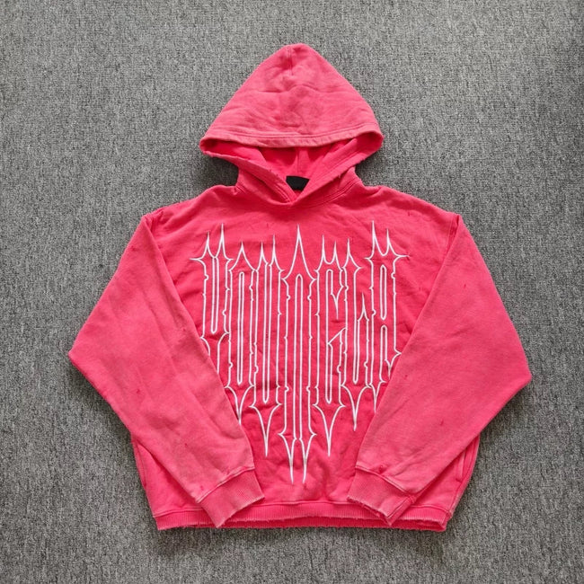 YOUNGLA- Washed Pink Graphic Pullover Hoodie Hover Image
