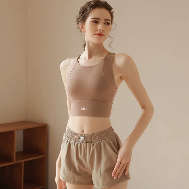 Alo Active High-Neck Longline Sports Bra Apricot Hover Image