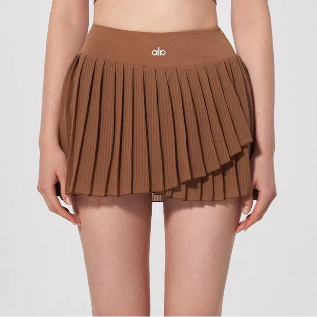 Alo Active Pleated Wrap Tennis Skort Brown Hover Image