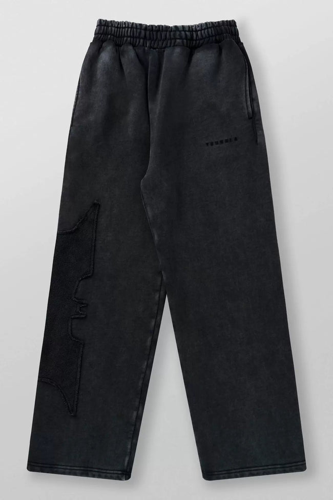 YOUNGLA Men's Acid Wash Gothic Cut-Out Appliqué Wide Leg Sweatpants Hover Image