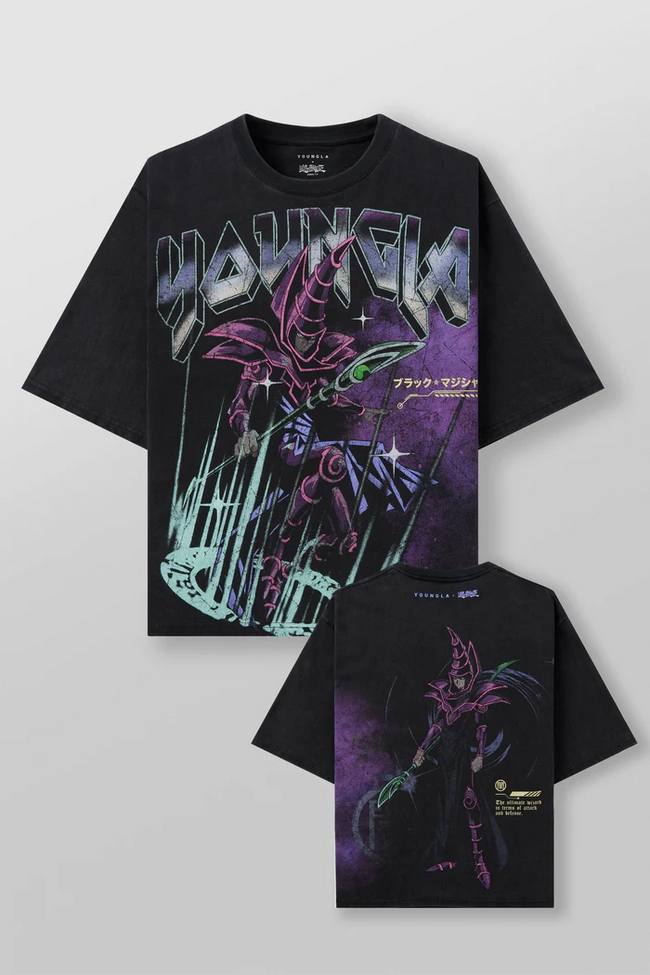 YoungLA x Yu-Gi-Oh! Heavyweight Acid Wash Oversized Tee – Purple Dark Magician Graphic Hover Image
